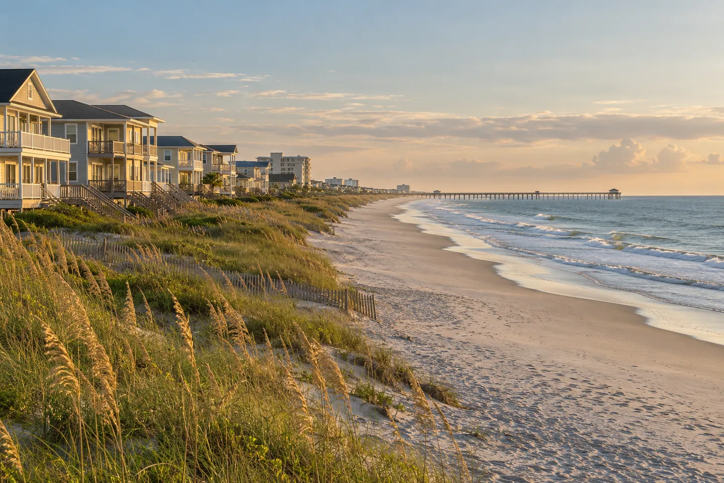 Representative Garden City beach houses and shoreline