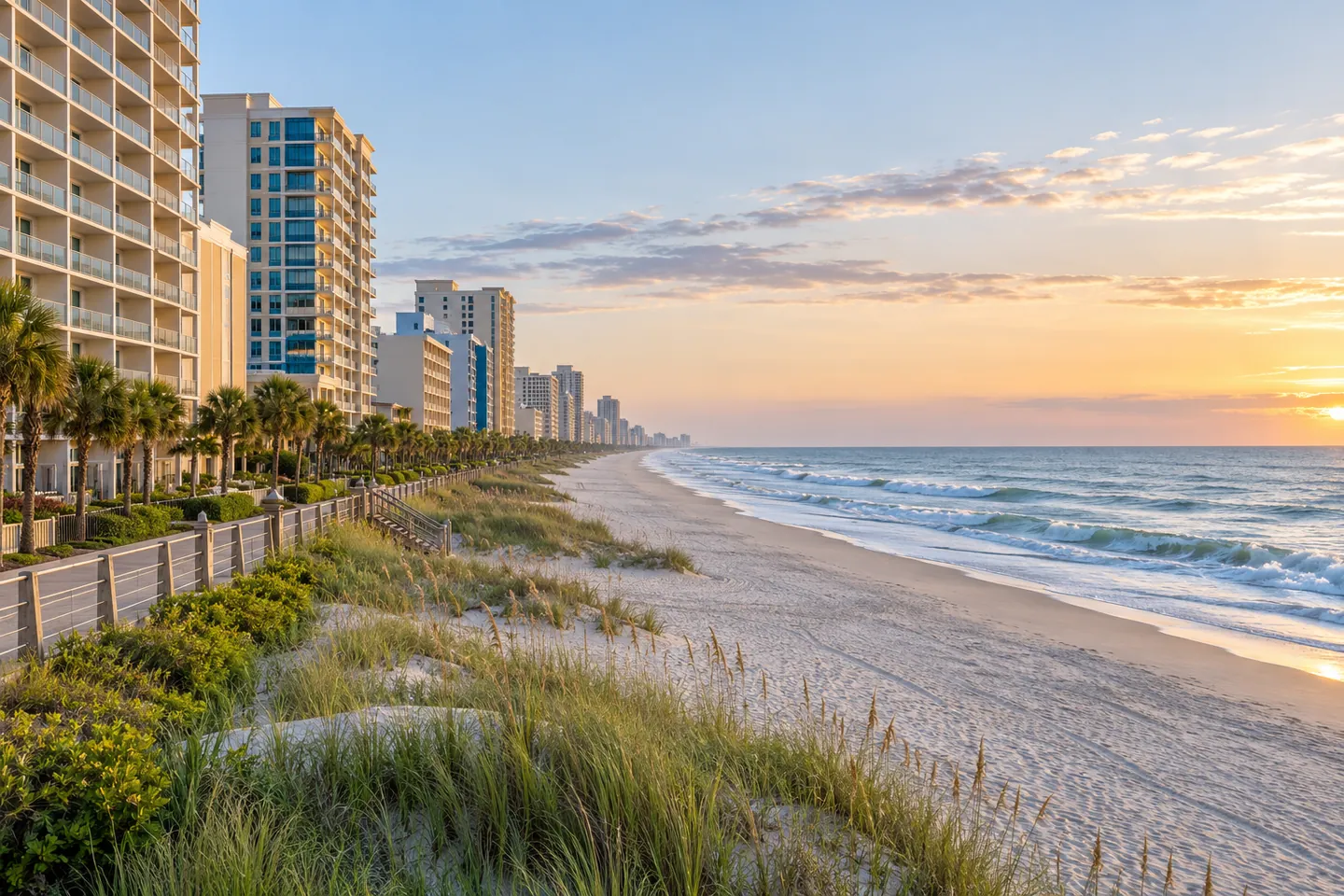 Representative Myrtle Beach oceanfront architecture and shoreline